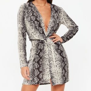 Missguided Grey Snake Print Twist Dress